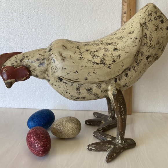 Vintage Smith & Hawken Carved Teak Wood Hen w/eggs FOLK ART French Farm Country - Picture 3 of 13
